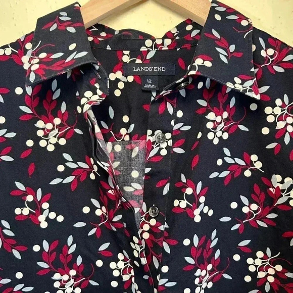 Lands’ End Size 12 No Iron Supima Long Sleeve Button Down Floral Feminine Office - Picture 3 of 8